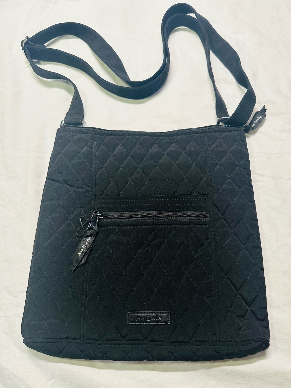 Vera Bradley Black Quilted Crossbody Shoulder Bag Rose Interior Adjustable Strap